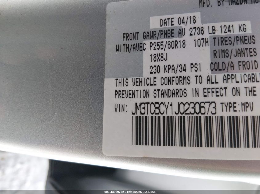 2018 Mazda Cx-9 Touring VIN: JM3TCBCY1J0230673 Lot: 43929752