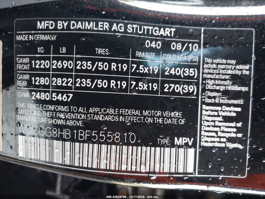 2011 Mercedes-Benz Glk 350 4Matic VIN: WDCGG8HB1BF555810 Lot: 43929796