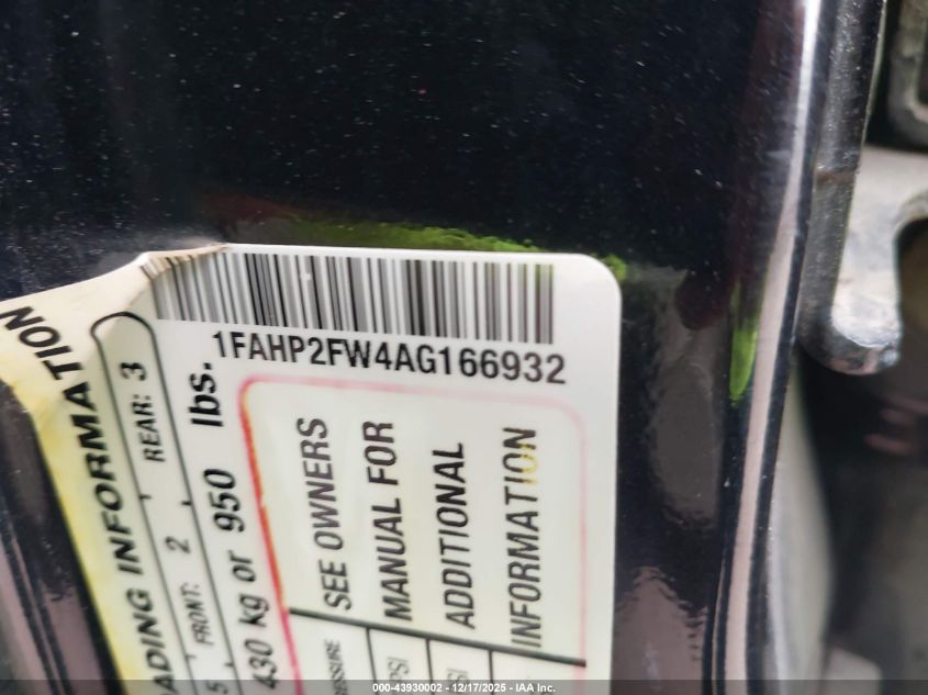 2010 Ford Taurus Limited VIN: 1FAHP2FW4AG166932 Lot: 43930002