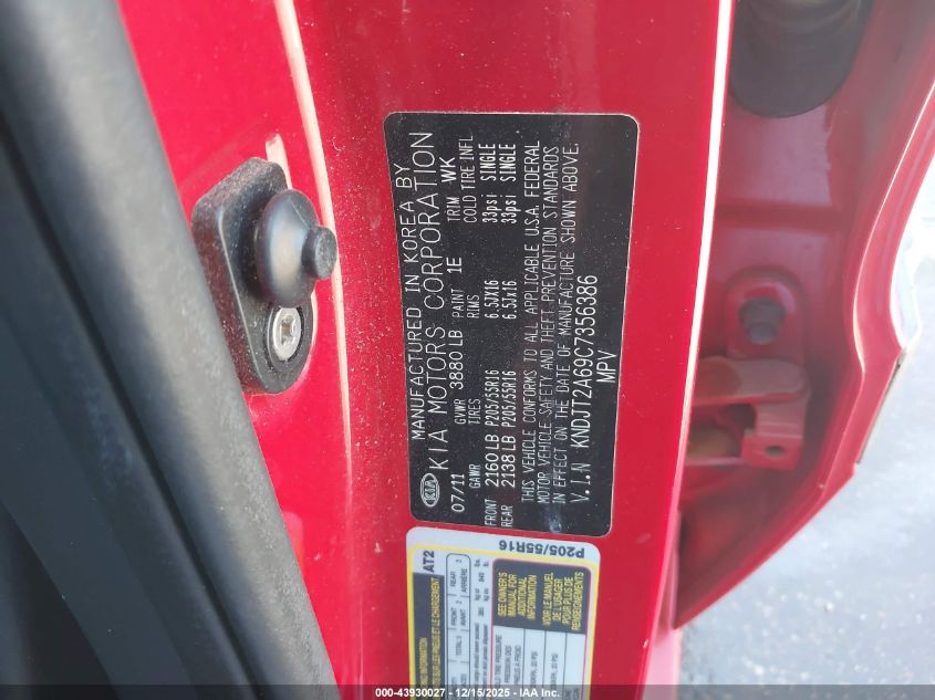 2012 Kia Soul + VIN: KNDJT2A69C7356386 Lot: 43930027