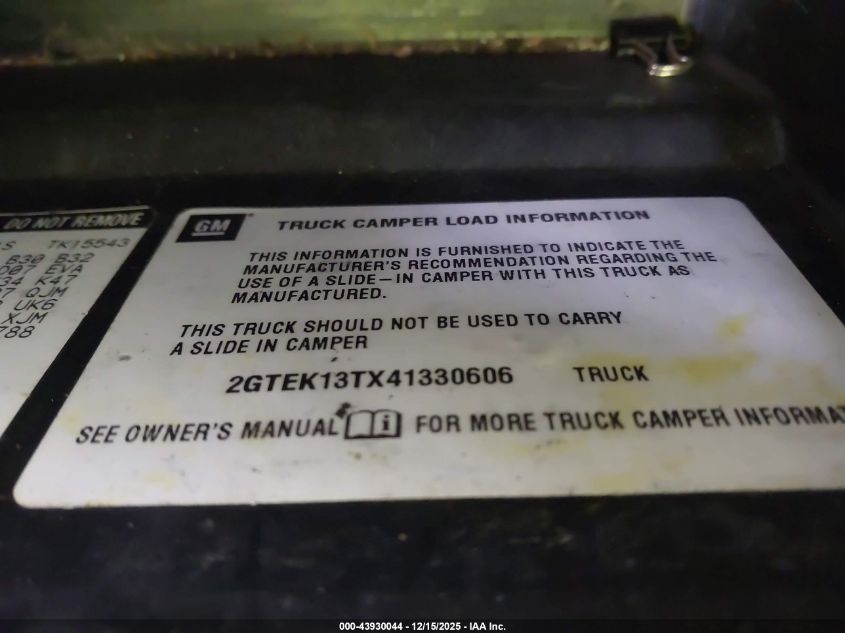 2004 GMC Sierra 1500 Slt VIN: 2GTEK13TX41330606 Lot: 43930044