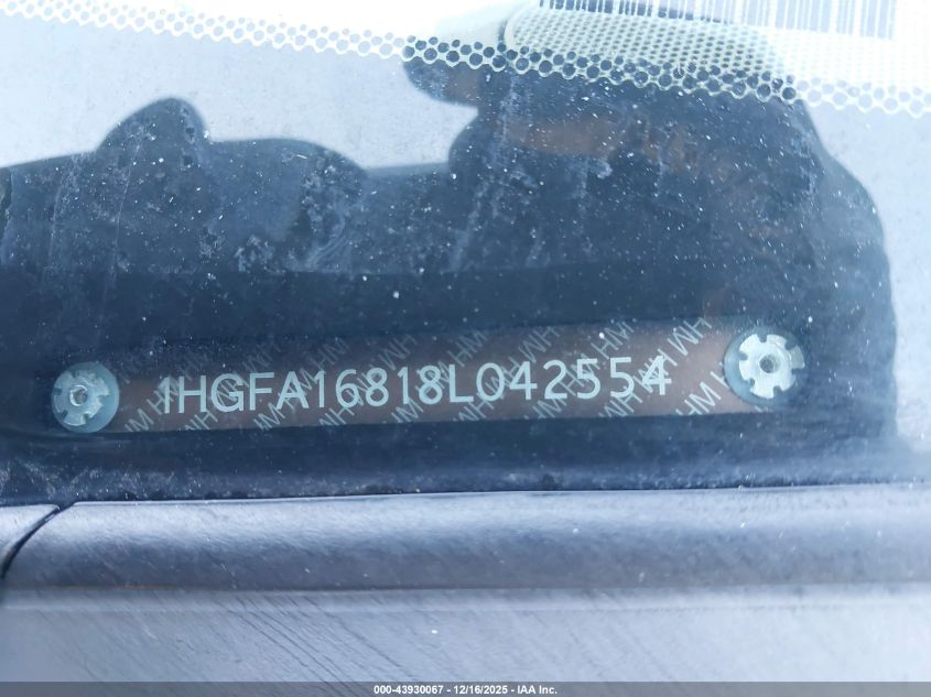 2008 Honda Civic Ex VIN: 1HGFA16818L042554 Lot: 43930067