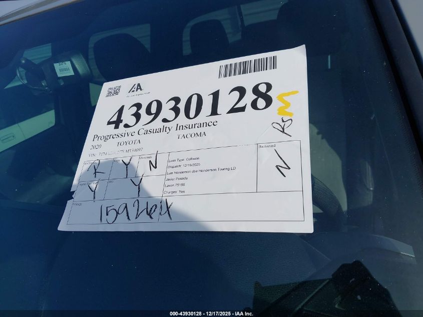 2020 Toyota Tacoma Trd Off-Road VIN: 3TMAZ5CN7LM134097 Lot: 43930128