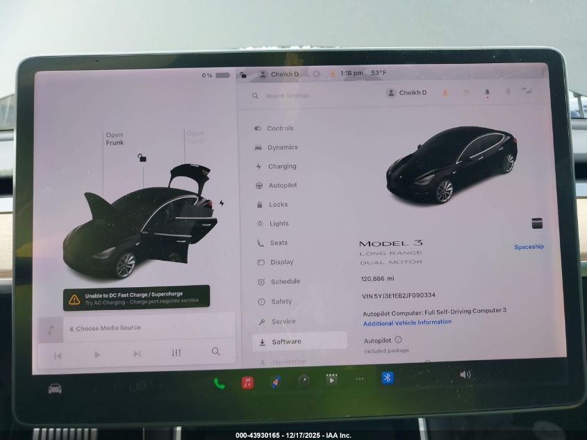 2018 Tesla Model 3 Long Range/Performance VIN: 5YJ3E1EB2JF090334 Lot: 43930165