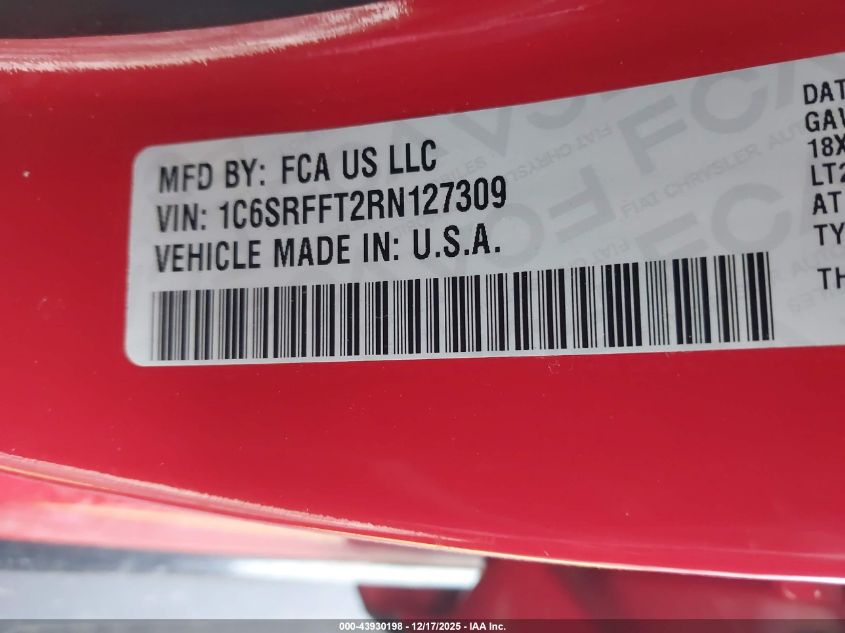 2024 Ram 1500 Big Horn 4X4 5'7 Box VIN: 1C6SRFFT2RN127309 Lot: 43930198