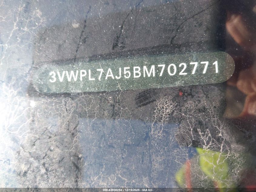 2011 Volkswagen Jetta Sportwagen 2.0L Tdi VIN: 3VWPL7AJ5BM702771 Lot: 43930254
