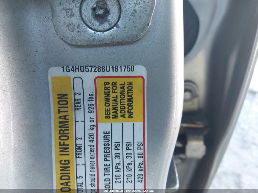 2008 Buick Lucerne Cxl VIN: 1G4HD57288U181750 Lot: 43930320