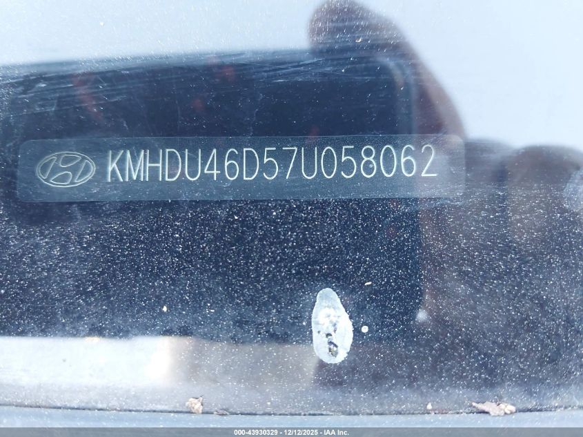 2007 Hyundai Elantra Gls/Limited/Se VIN: KMHDU46D57U058062 Lot: 43930329