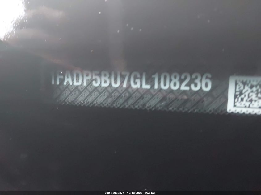 2016 Ford C-Max Hybrid Sel VIN: 1FADP5BU7GL108236 Lot: 43930371