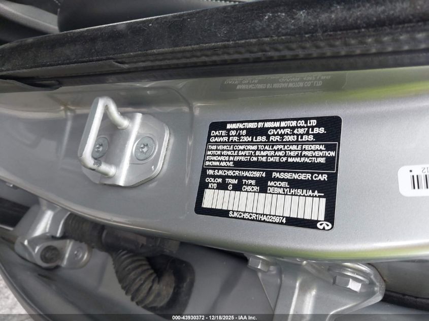 2017 Infiniti Qx30 Premium VIN: SJKCH5CR1HA025974 Lot: 43930372