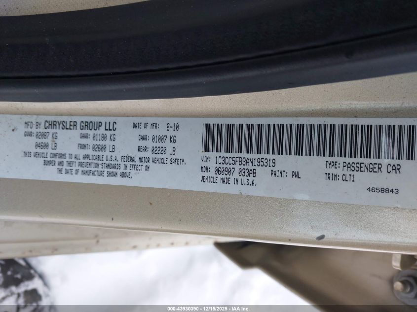 2010 Chrysler Sebring Limited VIN: 1C3CC5FB3AN195319 Lot: 43930390