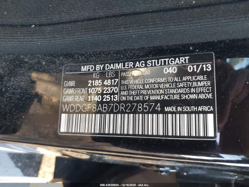 2013 Mercedes-Benz C 300 Sport 4Matic VIN: WDDGF8AB7DR278574 Lot: 43930504