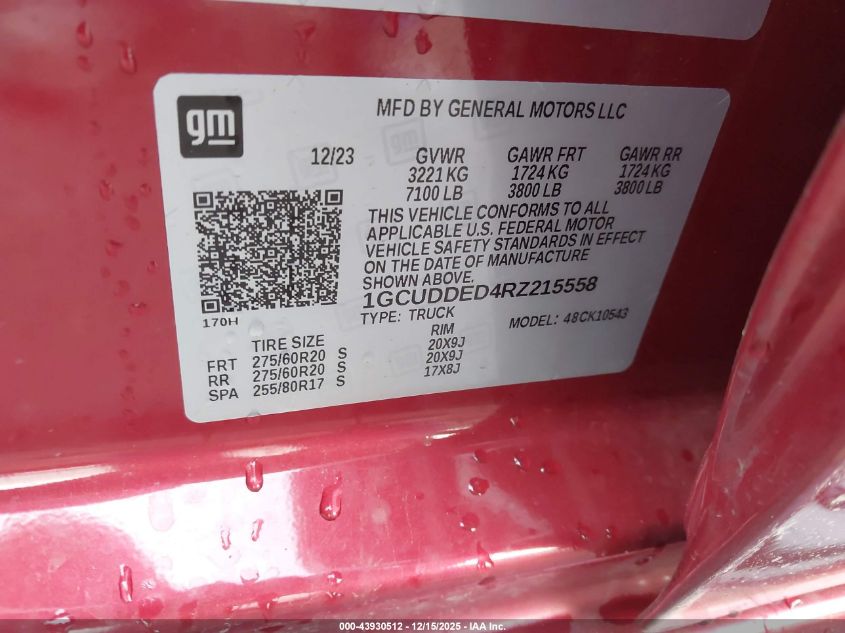 2024 Chevrolet Silverado 1500 4Wd Short Bed Lt VIN: 1GCUDDED4RZ215558 Lot: 43930512