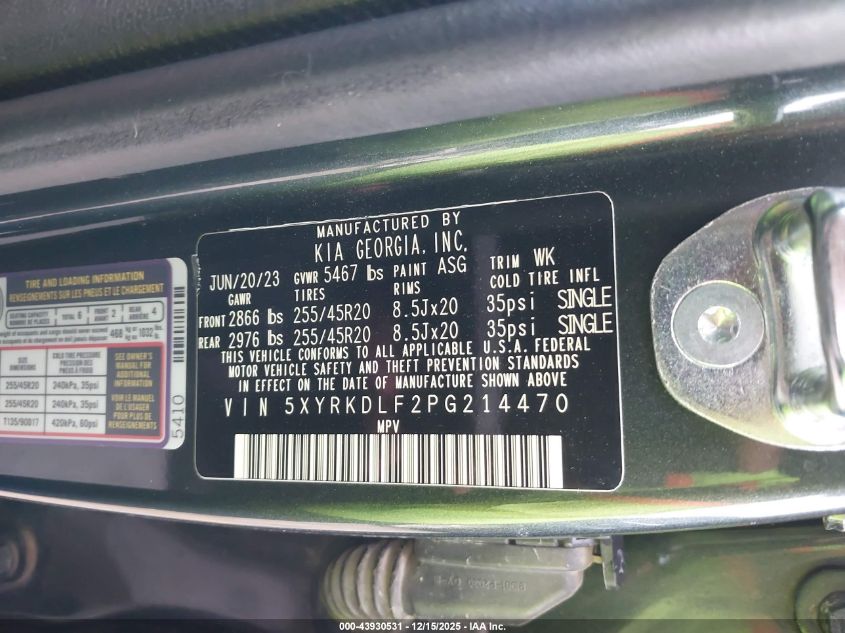 2023 Kia Sorento X-Line Sx Prestige VIN: 5XYRKDLF2PG214470 Lot: 43930531