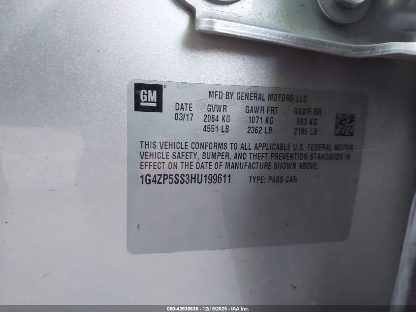 2017 Buick Lacrosse Essence VIN: 1G4ZP5SS3HU199611 Lot: 43930636