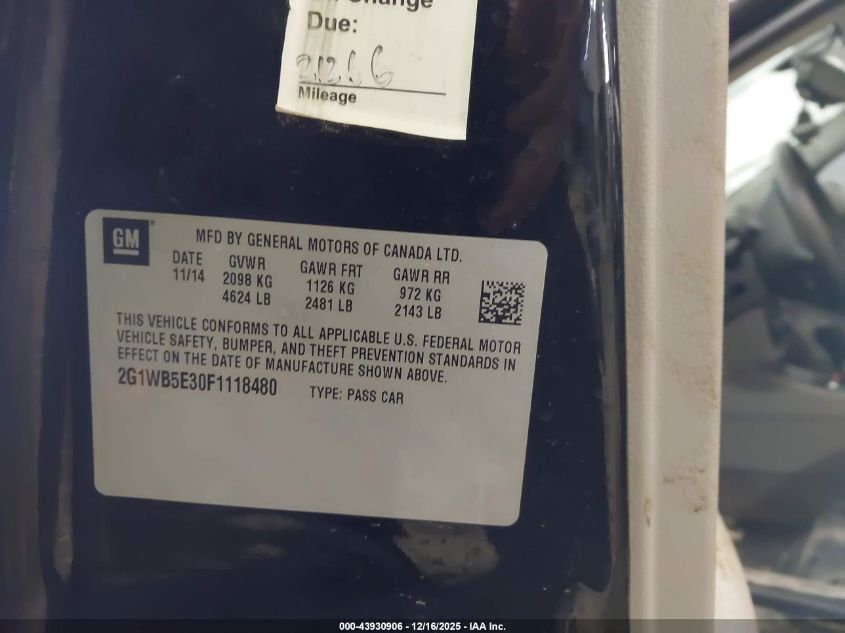 2015 Chevrolet Impala Limited Lt VIN: 2G1WB5E30F1118480 Lot: 43930906