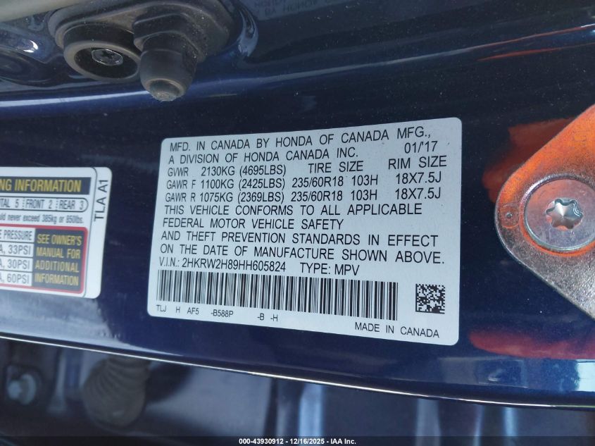 2017 Honda Cr-V Ex-L/Ex-L Navi VIN: 2HKRW2H89HH605824 Lot: 43930912