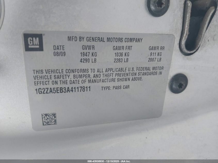 2010 Pontiac G6 VIN: 1G2ZA5EB3A4117811 Lot: 43930930