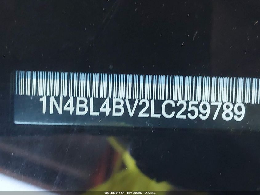 2020 Nissan Altima S Fwd VIN: 1N4BL4BV2LC259789 Lot: 43931147