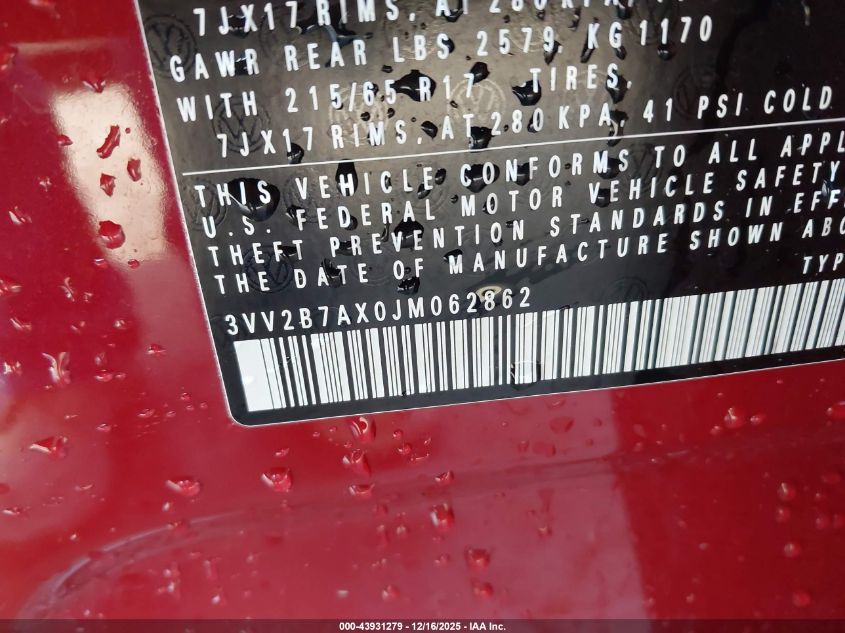 2018 Volkswagen Tiguan 2.0T Se/2.0T Sel VIN: 3VV2B7AX0JM062862 Lot: 43931279