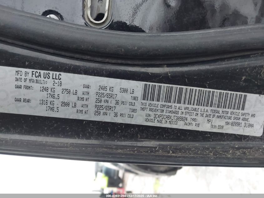 2018 Dodge Journey Se VIN: 3C4PDCABXJT309824 Lot: 43931294