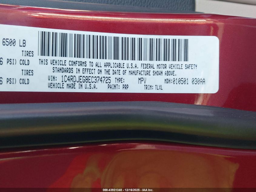 2014 Dodge Durango Citadel VIN: 1C4RDJEG8EC374725 Lot: 43931348