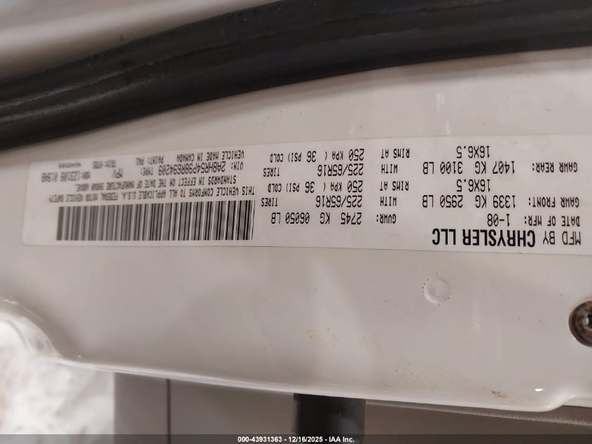 2008 Chrysler Town & Country Touring VIN: 2A8HR54P98R694209 Lot: 43931363