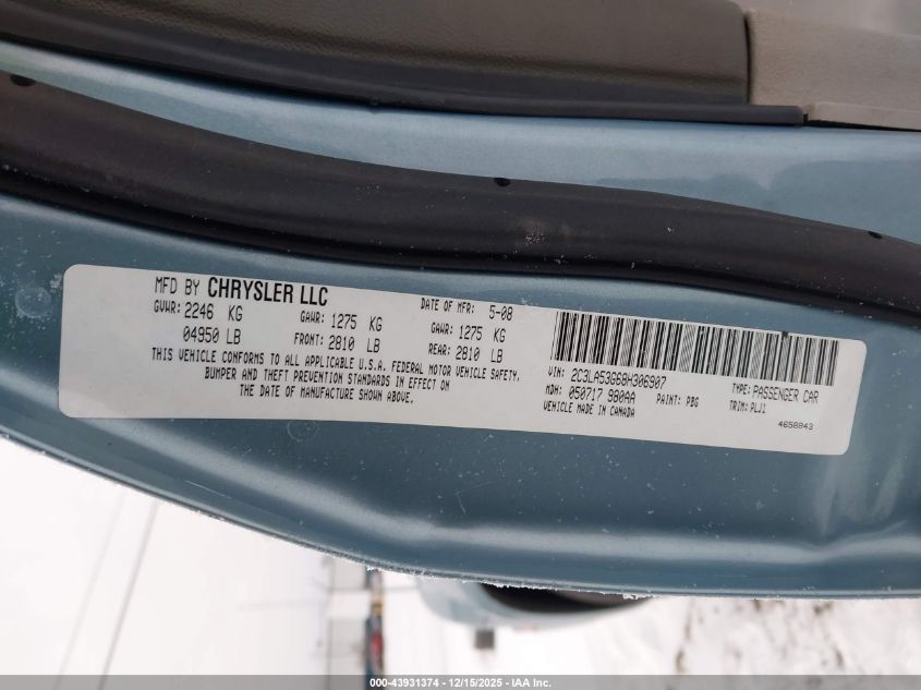 2008 Chrysler 300 Touring VIN: 2C3LA53G68H306907 Lot: 43931374