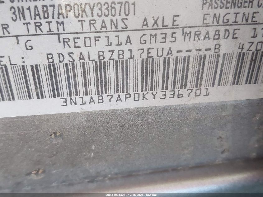 2019 Nissan Sentra S VIN: 3N1AB7AP0KY336701 Lot: 43931423