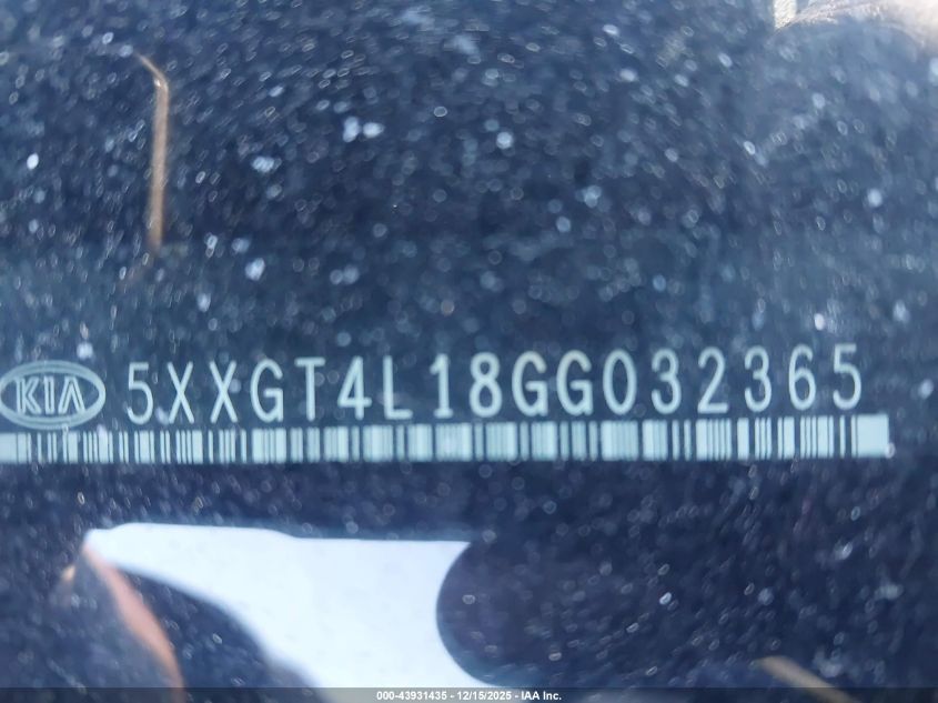 2016 Kia Optima Lx Turbo VIN: 5XXGT4L18GG032365 Lot: 43931435