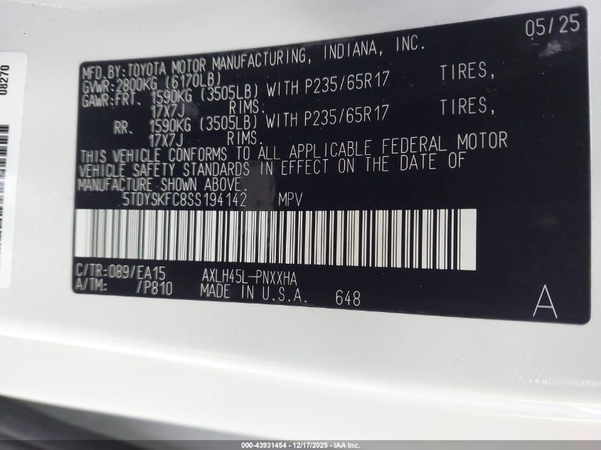 2025 Toyota Sienna - 5TDYSKFC8SS194142