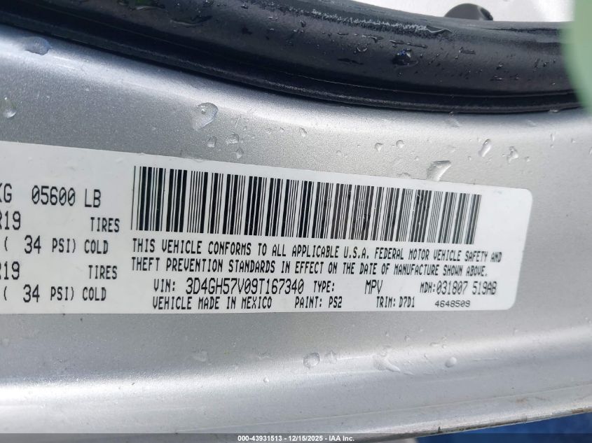 2009 Dodge Journey Sxt VIN: 3D4GH57V09T167340 Lot: 43931513