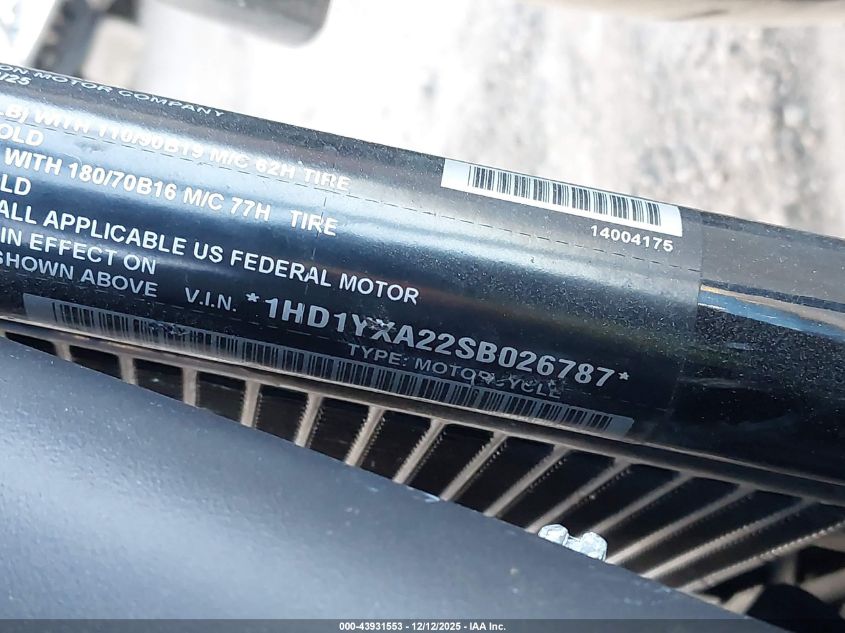 2025 Harley-Davidson Fxlrst VIN: 1HD1YXA22SB026787 Lot: 43931553