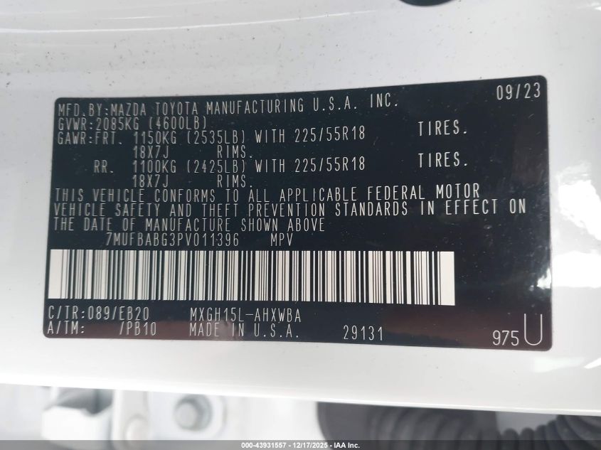 2023 Toyota Corolla Cross Hybrid Xse VIN: 7MUFBABG3PV011396 Lot: 43931557