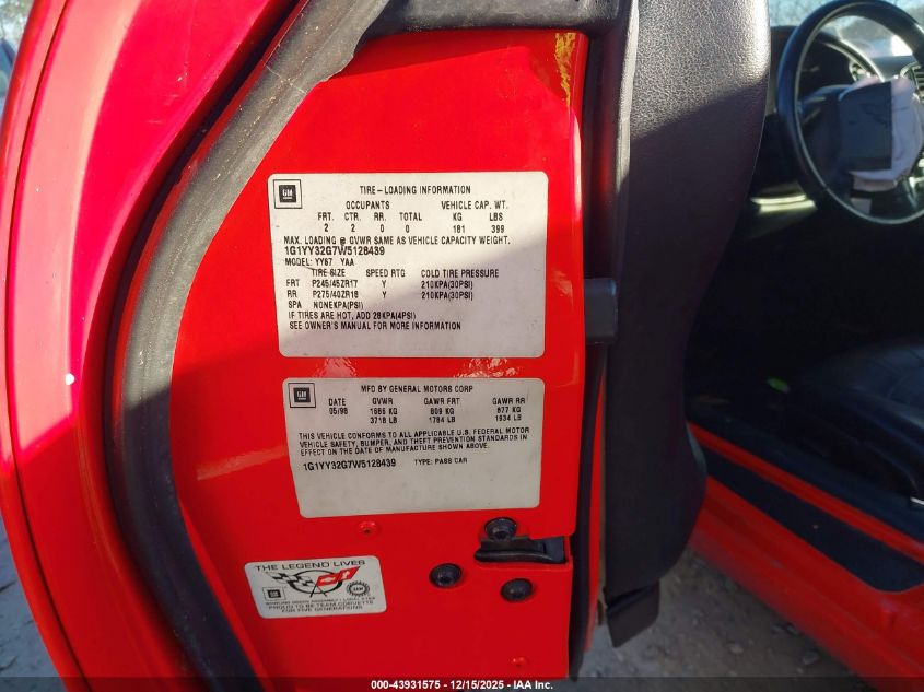 1998 Chevrolet Corvette VIN: 1G1YY32G7W5128439 Lot: 43931575