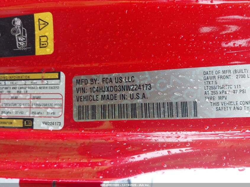 2022 Jeep Wrangler Unlimited Willys 4X4 VIN: 1C4HJXDG3NW224173 Lot: 43931580