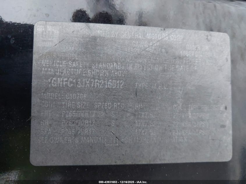 2007 Chevrolet Tahoe Ls VIN: 1GNFC13JX7R216012 Lot: 43931653