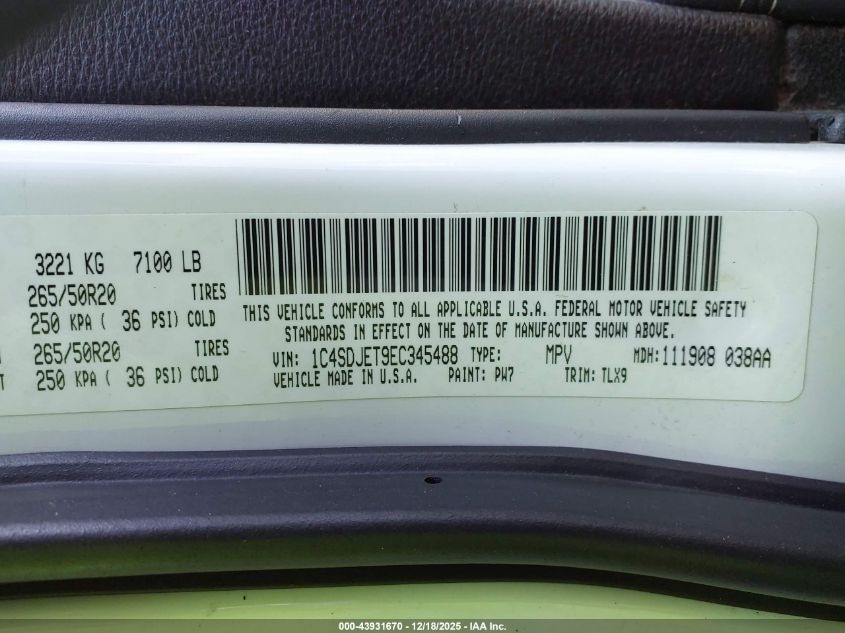 2014 Dodge Durango Citadel VIN: 1C4SDJET9EC345488 Lot: 43931670