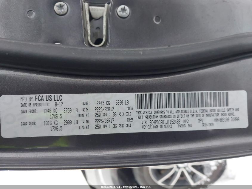 2018 Dodge Journey Se VIN: 3C4PDCAB1JT152488 Lot: 43931774