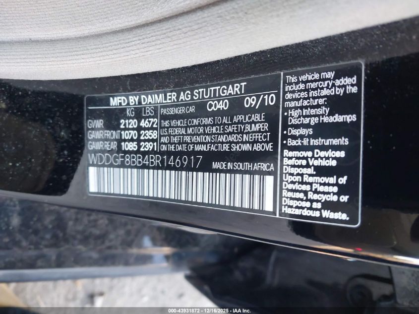 2011 Mercedes-Benz C 300 Luxury 4Matic VIN: WDDGF8BB4BR146917 Lot: 43931872