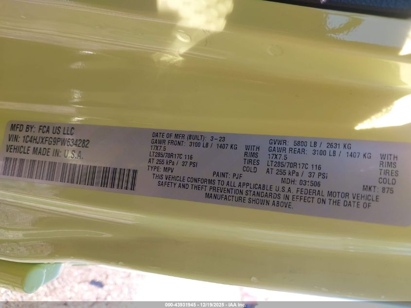 2023 Jeep Wrangler 4-Door Rubicon 4X4 VIN: 1C4HJXFG9PW634282 Lot: 43931945