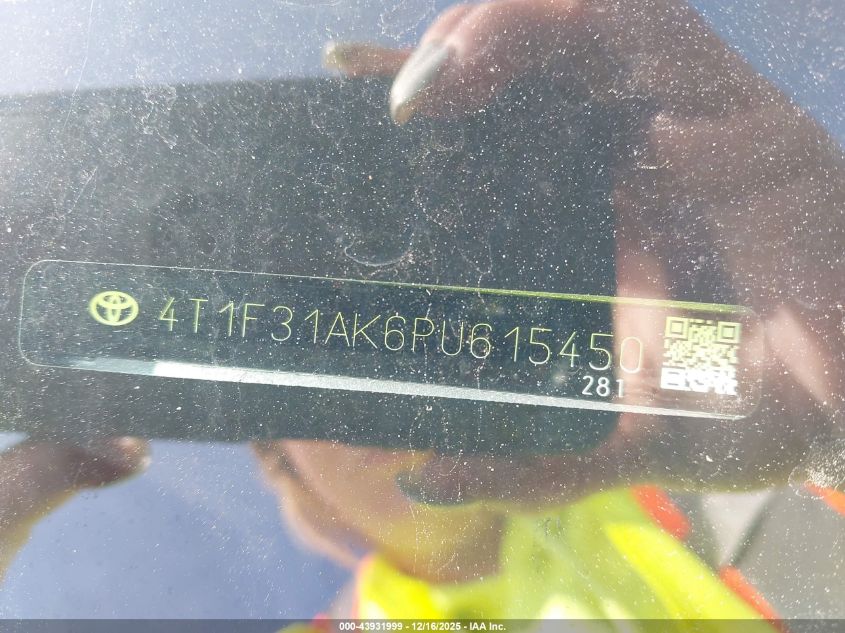 2023 Toyota Camry Xle Hybrid VIN: 4T1F31AK6PU615450 Lot: 43931999