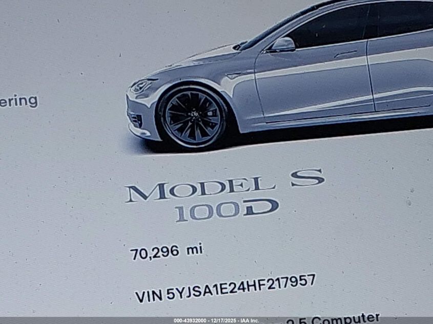 2017 Tesla Model S 100D/60D/75D/90D/P100D VIN: 5YJSA1E24HF217957 Lot: 43932000