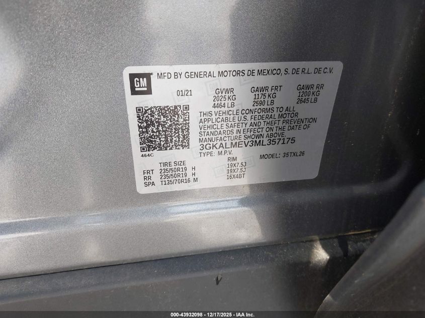 2021 GMC Terrain Fwd Sle VIN: 3GKALMEV3ML357175 Lot: 43932098