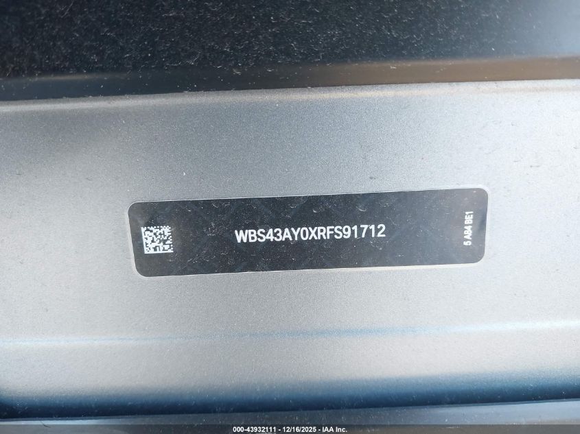 2024 BMW M3 Competition xDrive VIN: WBS43AY0XRFS91712 Lot: 43932111