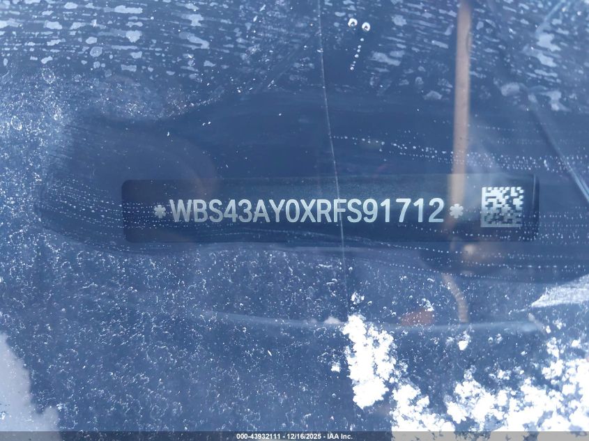 2024 BMW M3 Competition xDrive VIN: WBS43AY0XRFS91712 Lot: 43932111