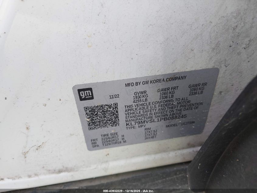 2023 Chevrolet Trailblazer Fwd Activ VIN: KL79MVSL1PB088245 Lot: 43932229