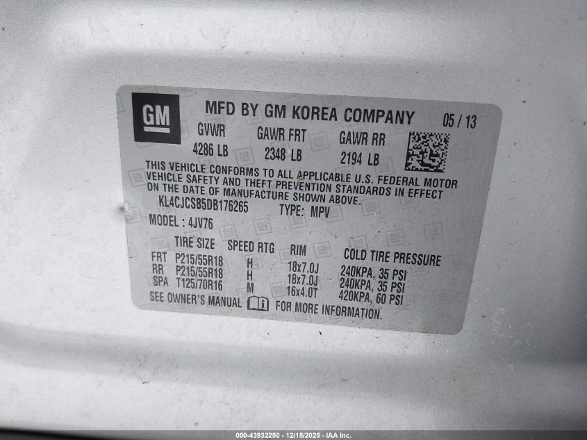 2013 Buick Encore Leather VIN: KL4CJCSB5DB176265 Lot: 43932250