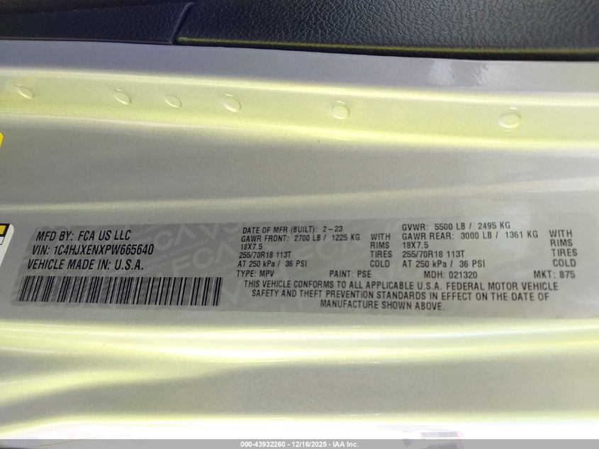 2023 Jeep Wrangler 4-Door Sahara Altitude 4X4 VIN: 1C4HJXENXPW665640 Lot: 43932260