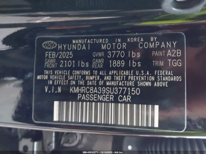 2025 Hyundai Venue Sel VIN: KMHRC8A39SU377150 Lot: 43932271